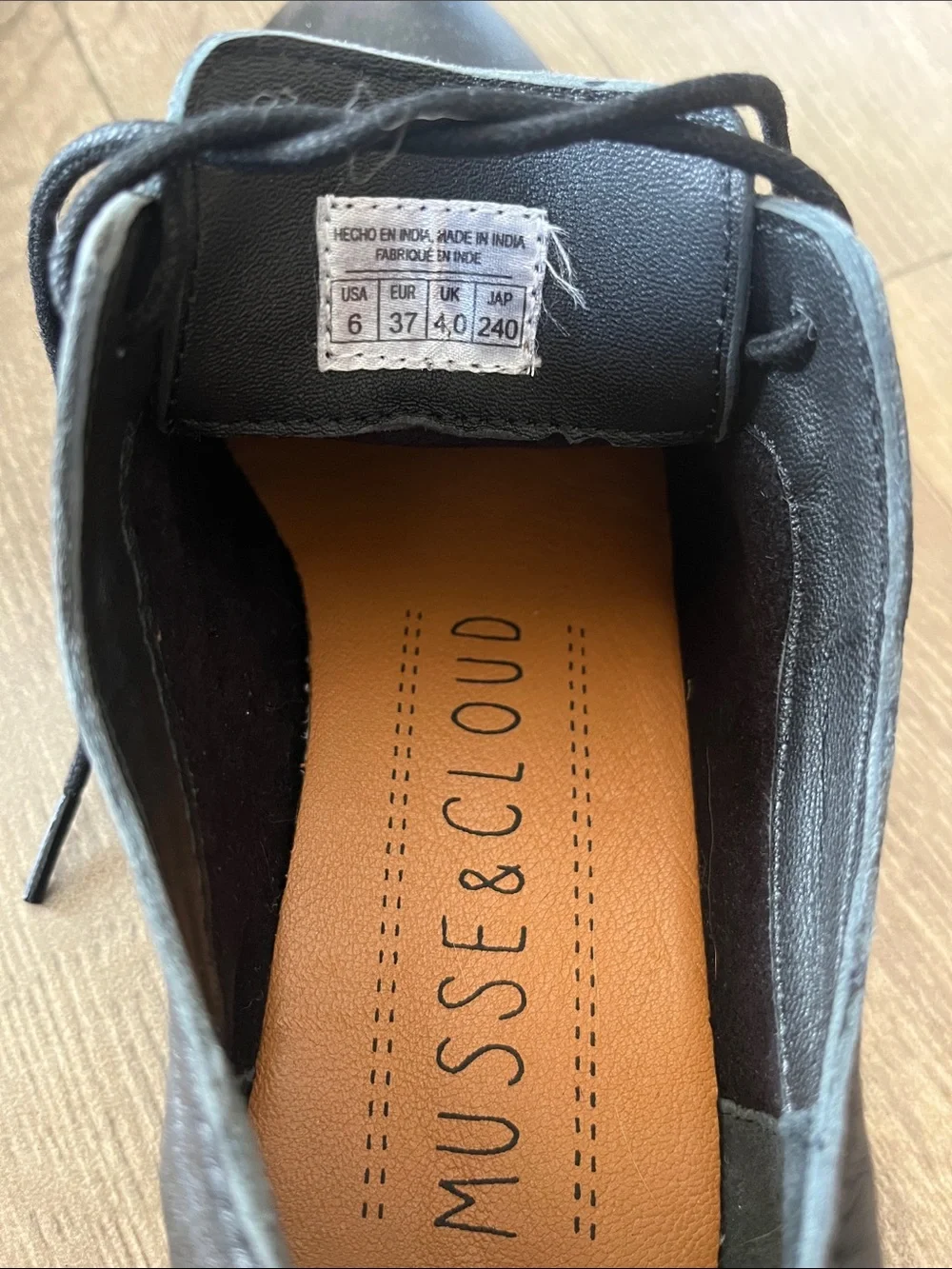 Musse & Cloud Black Leather Lace-Up Derby Oxfords